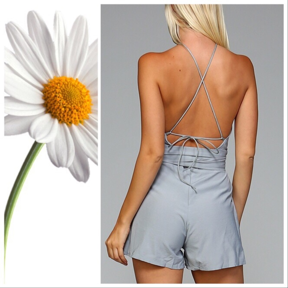 Slate Blue Bow Romper - Picture 2 of 6